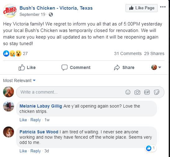 Bush's Chicken on Navarro announced a temporary closure in September